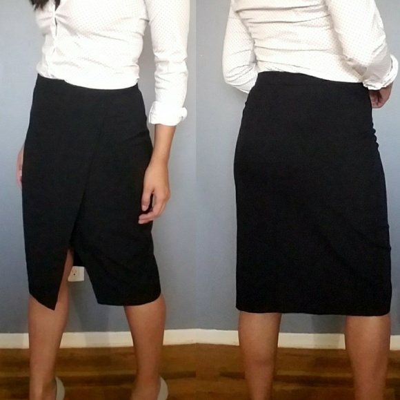 Dresses & Skirts - BLACK FAUX WRAP PENCIL SKIRT